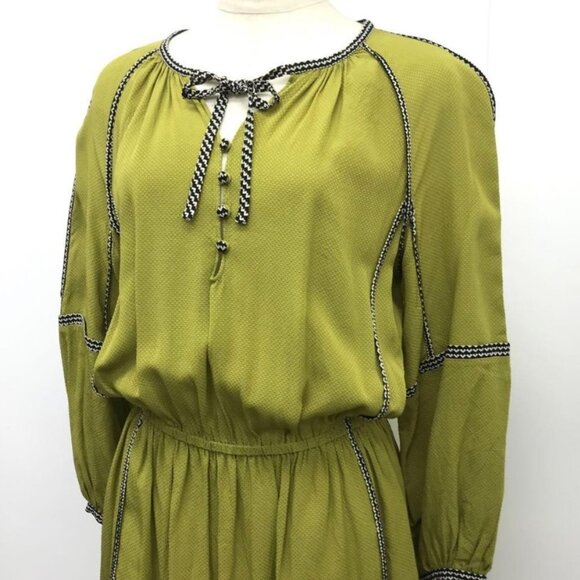 Derek Lam Silk Lime Green Peasant Tie Elastic Waist Midi Shift Dress S/US4/IT40 - Picture 2 of 13